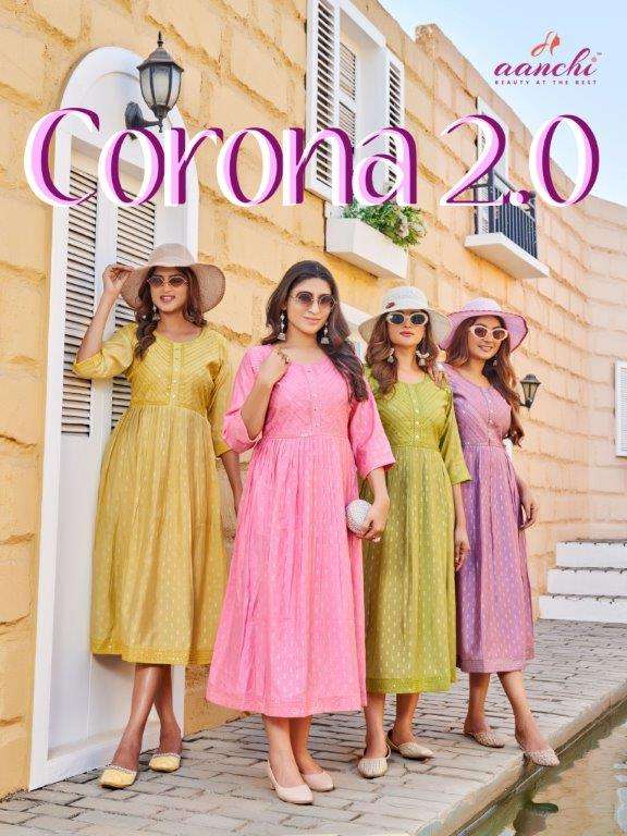 AANCHI CORONA 2.0 1001 TO 1005 SERIES PURE ROMAN SILK EMBROIDERY KURTIS-00286