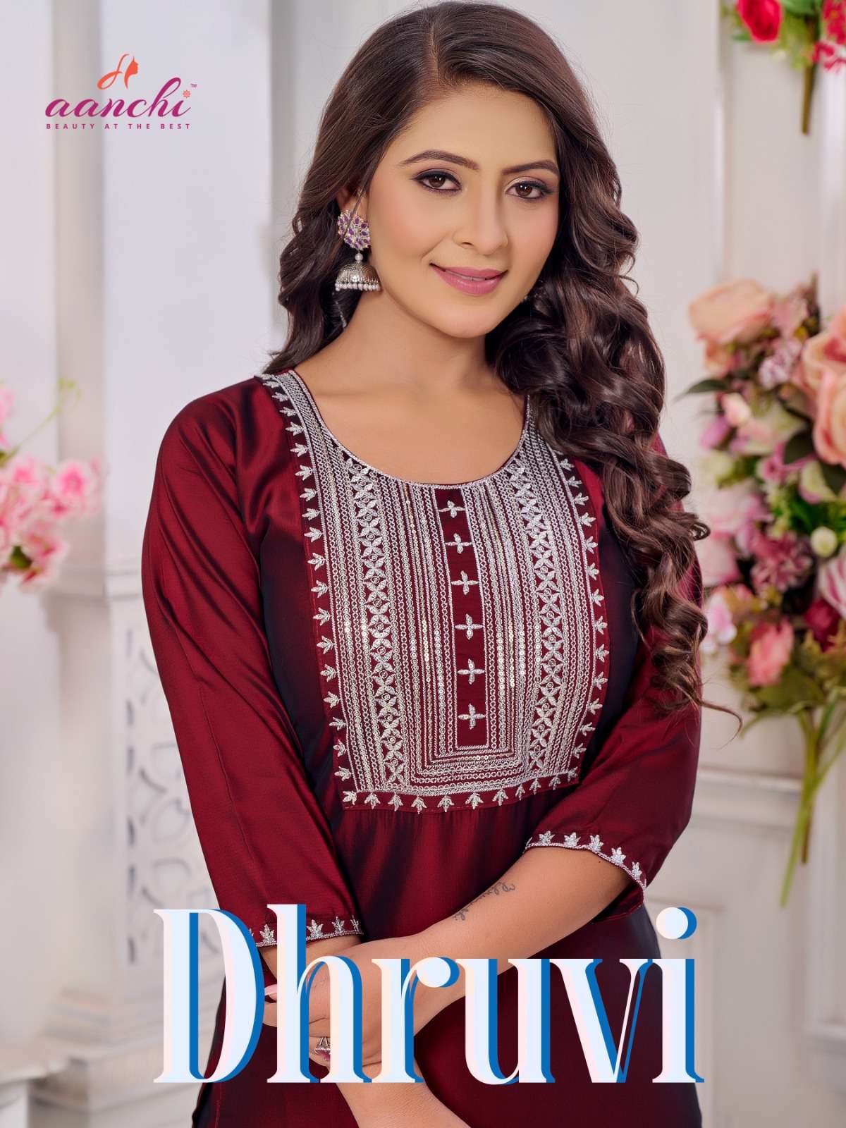 AANCHI DHRUVI PURE RANGEELA SILK EEMBROIDERY PRINTED KURTIS-00286