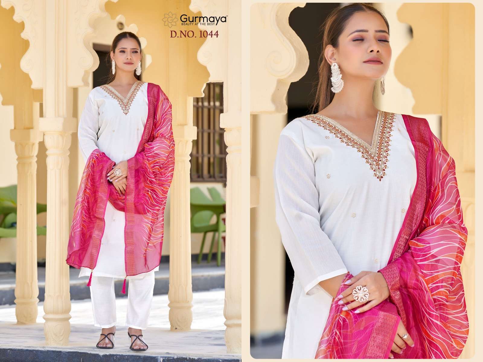 AANCHI DN-1044 & 1045 SERIES PURE ROMAN SILK EMBROIDERY DRESSES-00286