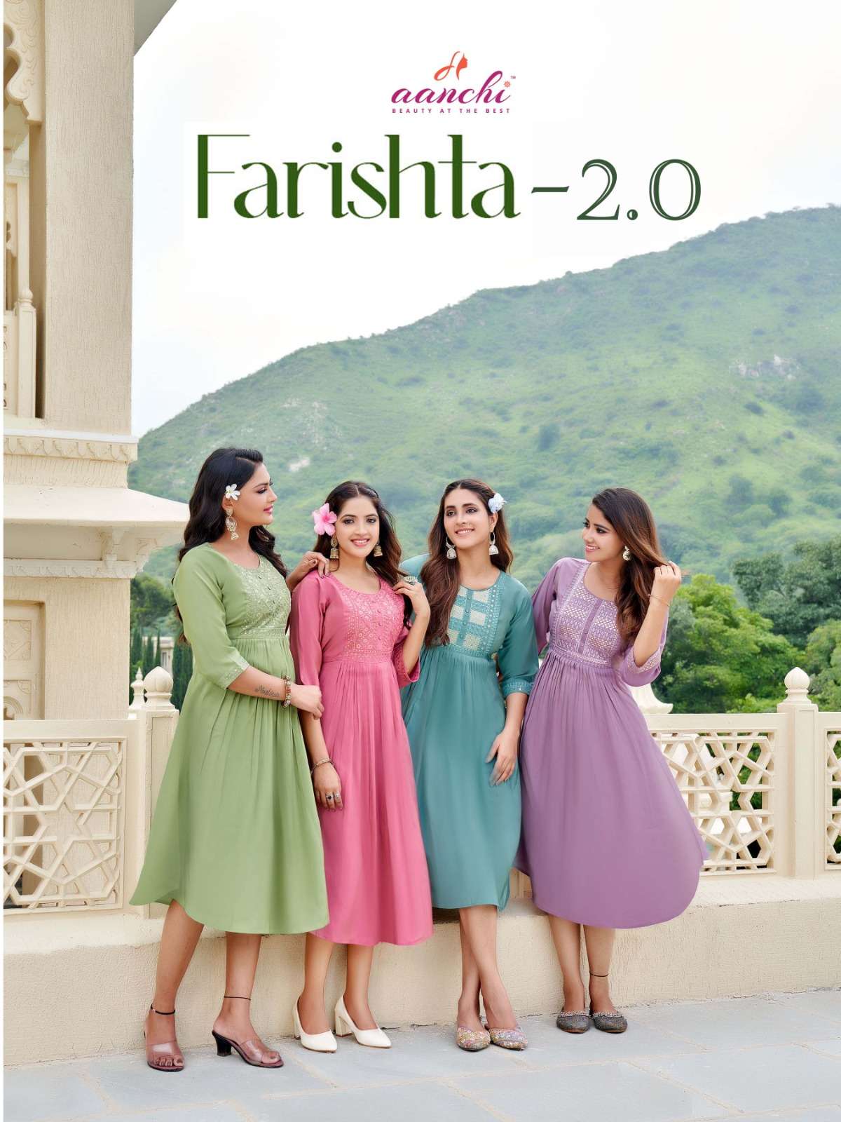 AANCHI FARISHTA-2.0 PURE ROMAN SHIMMER EMBROIDERY PRINTED KURTIS-00286