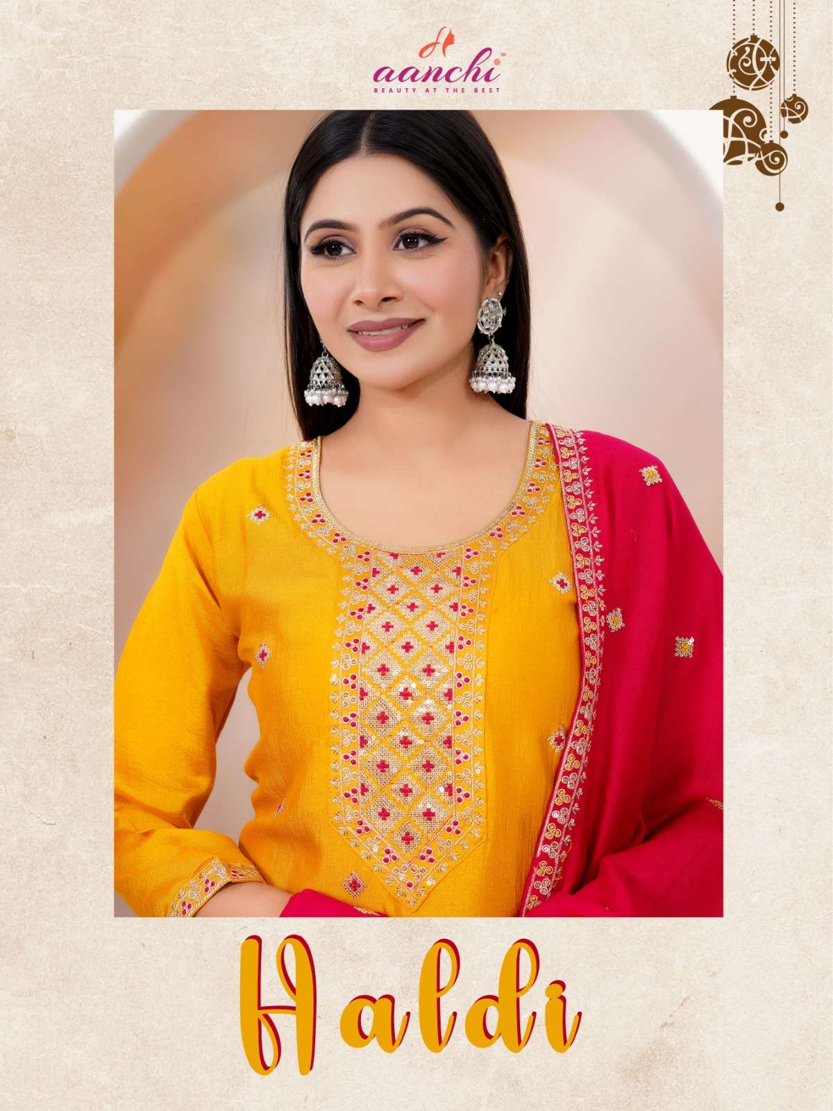AANCHI HALDI PURE VICHITRA SILK EMBROIDERY PRINTED DRESSES-00286