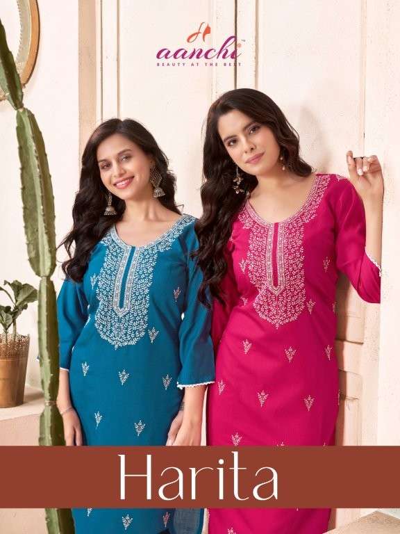 AANCHI HARITA PURE FANCY VATICAN EMBROIDERY PRINTED KURTI-00286