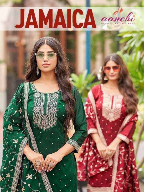 AANCHI JAMAICA PURE SILK EMBROIDERY PRINTED DRESSES-00286