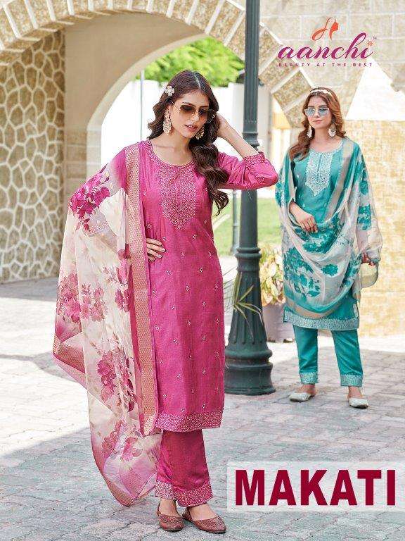 AANCHI MAKATI PURE VICHITRA SHIMMER EMBROIDERY DRESSES-00286
