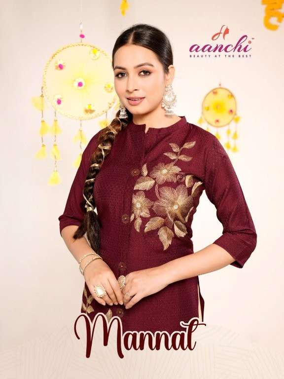 AANCHI MANNAT PURE FABCY EMBROIDERY PRINTED KURTIS-00286