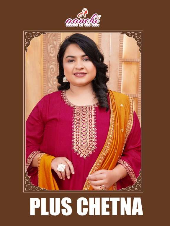 AANCHI PLUS CHETNA PURE VICHITRA SILK EMBROIDERY PRINTED DRESSES-00286