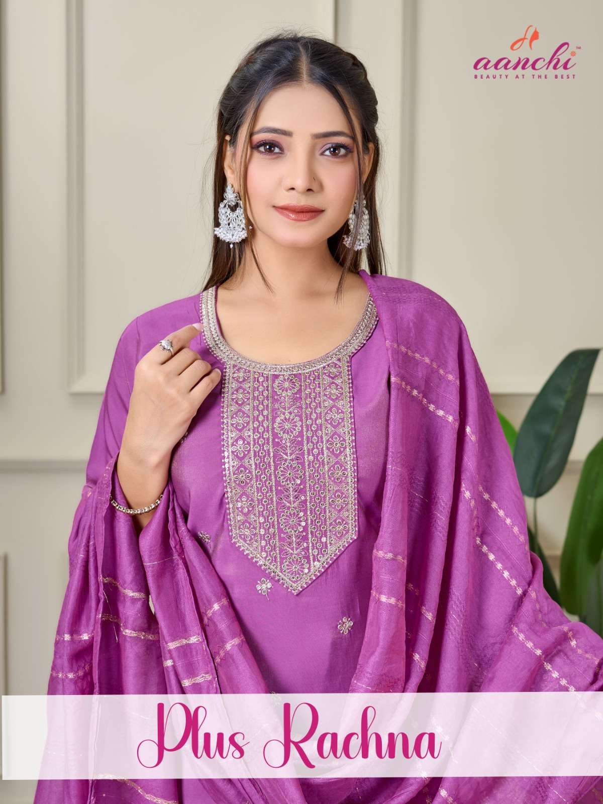 AANCHI PLUS RACHNA PURE FANCY ROMAN SHIMMER EMBROIDERY PRINTED DRESSES-00286
