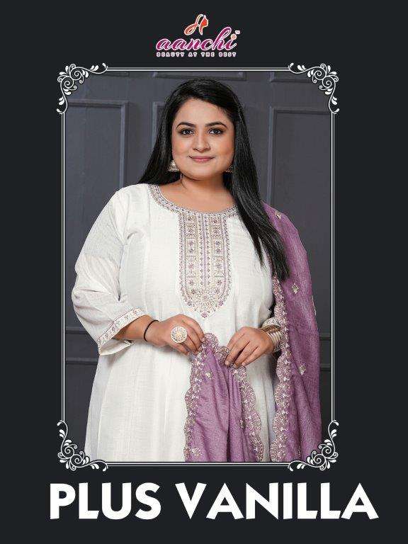 AANCHI PLUS VANILLA 100182 TO 100184 SERIES PURE VICHITRA SILK EMBROIDERY DRESSES-00286