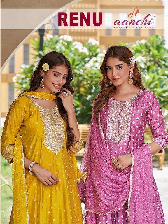 AANCHI RENU PURE ROMAN SILK EMBROIDERY DRESSES-00286