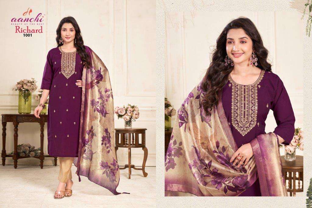 AANCHI RICHARD 1001 TO 1006 SERIES PURE ROMAN SILK EMBROIDERY DRESSES-00286