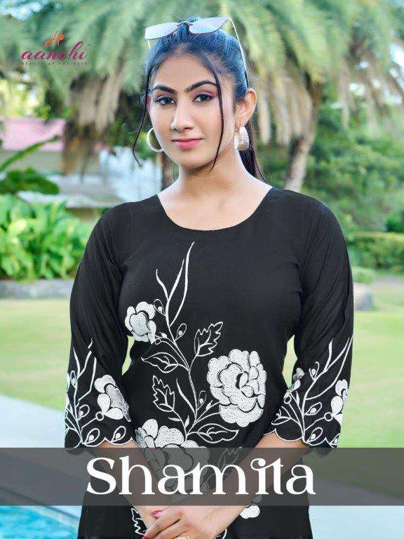 AANCHI SHAMILA 1001 TO 1004 SERIES PURE RAYON EMBROIDERY TOP-00286