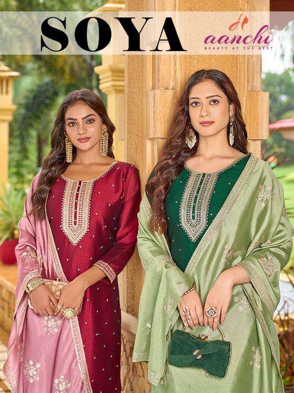 AANCHI SOYA PURE CRYSTAL SILK EMBROIDERY DRESSES-00286