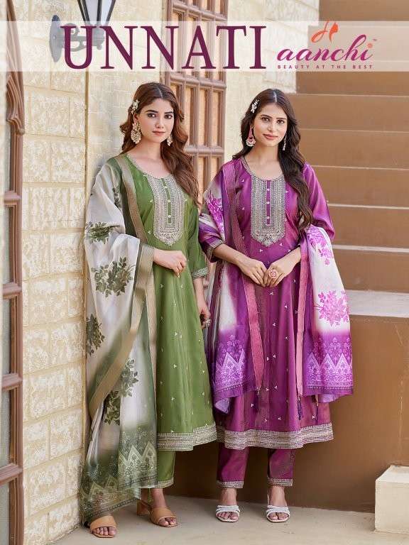 AANCHI UNNATI PURE FANCY ROMAN SHIMMER EMBROIDERY PRINTED DRESSES-00286