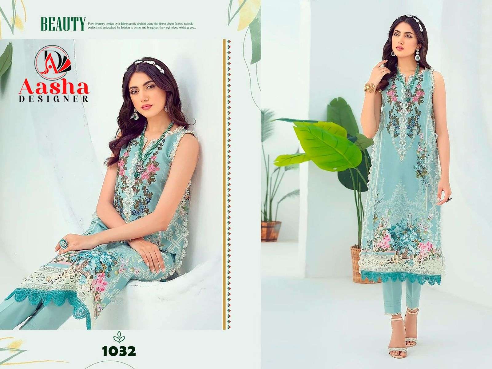 AASHA DESIGNER 1032 SERIES PURE COTTON PRINTED EMBROIDERY PAKISTANI DRESS-00071