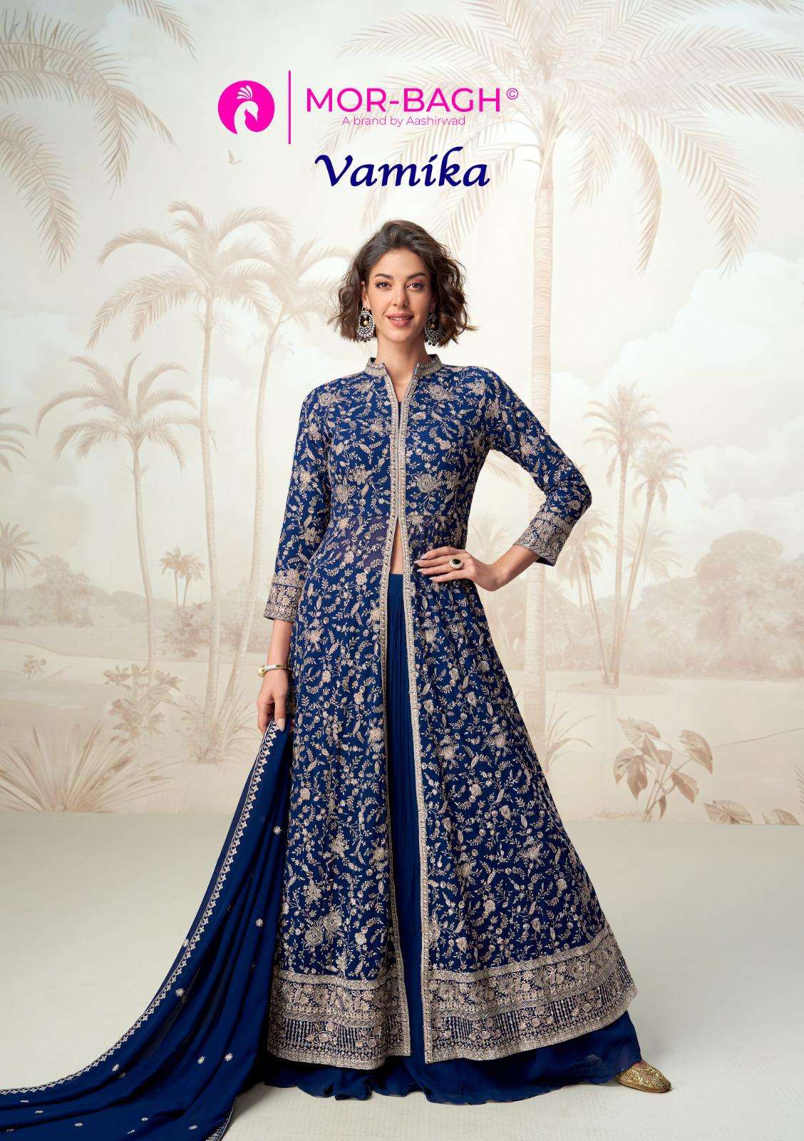 AASHIRWAD CREATION MOR-BAGH VAMIKA 10269 TO 10272 SERIES PURE REAL GEORGETTE EMBROIDERY DRESSES-0015...