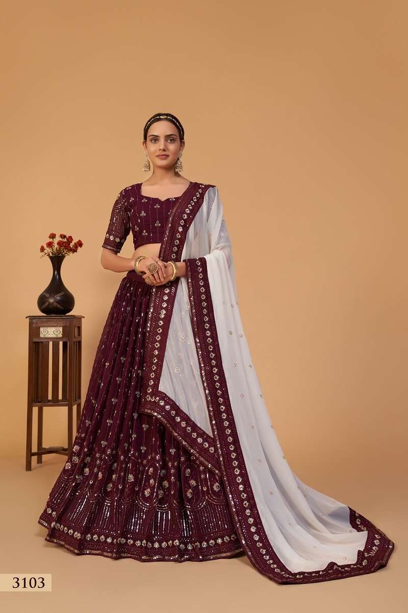 AAWIYA SANAYA VOL-1 3103 SERIES PURE GEORGETTE EMBROIDERY PRINTED LEHENGAS-00060