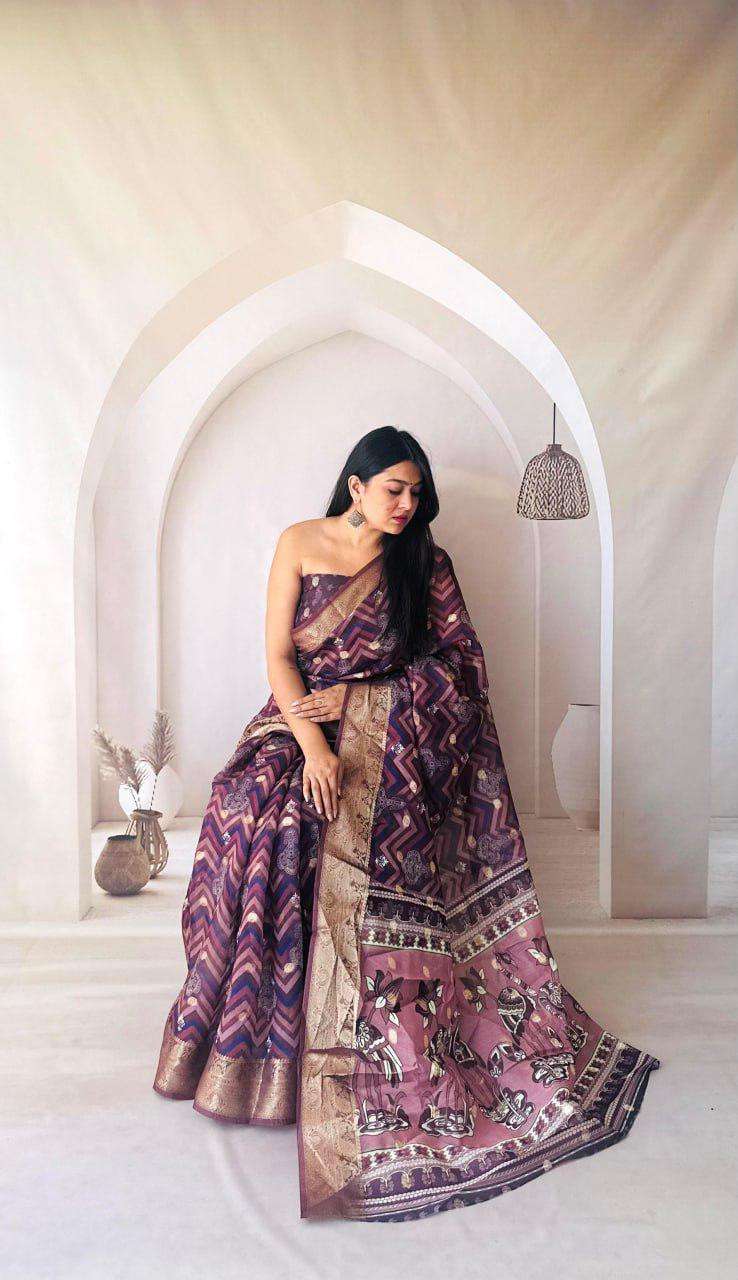 ADITI BY ASLIWHOLESALE DESIGNER PURE LINEN COTTON PRINTED SAREES-00279