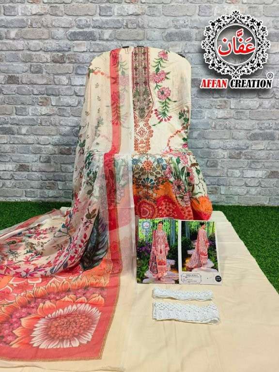 AFFAN CREATION C-14 PURE HEAVY EMBROIDERY LAWN COTTON PRINTED PAKISTANI DRESSES-00201
