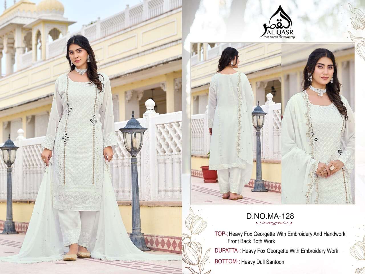 AL QASR MA-128 PURE FAUX GEORGETTE EMBROIDERY PRINTED PAKISTANI DRESSES-00245