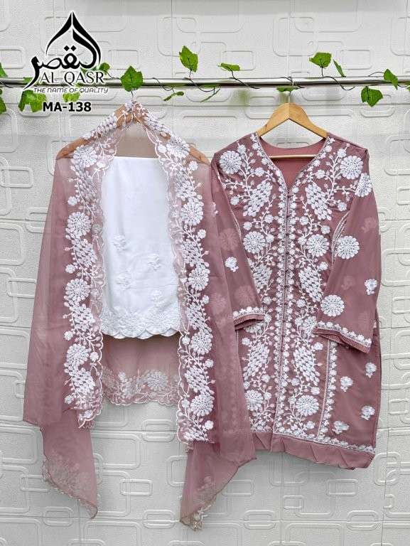 AL-QASR MA-138 PURE FAUX GEORGETTE EMBROIDERY PRINTED PAKISTANI DRESSES-00245