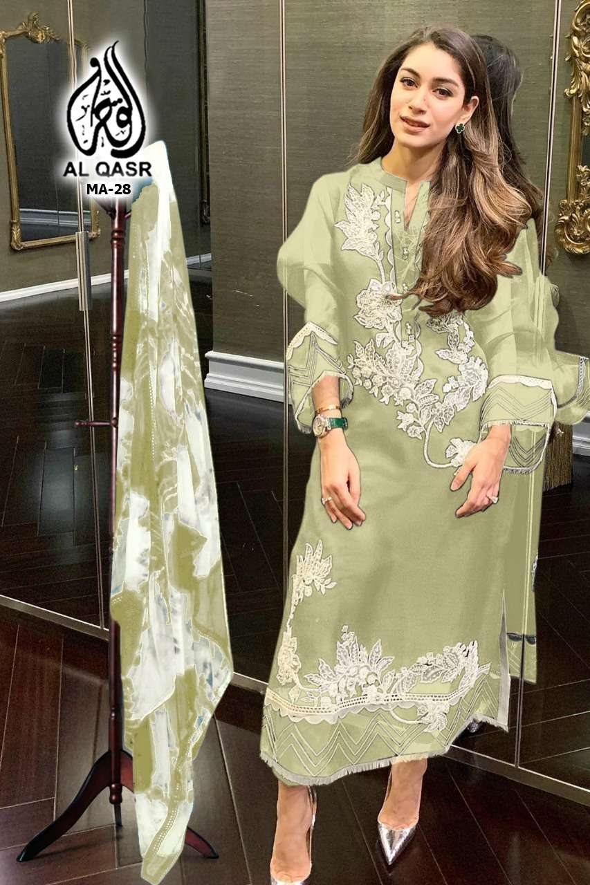 AL QASR MA-28 PURE FAUX GEORGETTE EMBROIDERY PRINTED DRESSES-00245