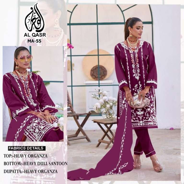 AL-QASR MA-55 PURE ORGANZA EMBROIDERY PRINTED PAKISTANI DRESSES-00245