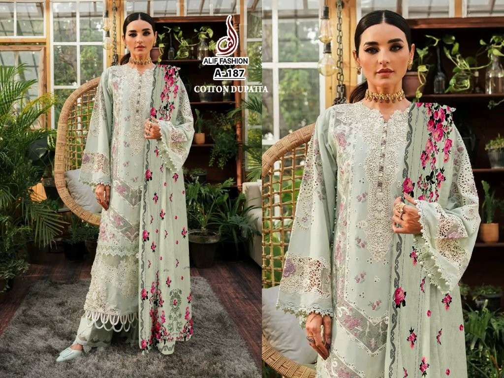 ALIF FASHION A-187-188-189 SERIES PURE COTTON EMBROIDERY PAKISTANI DRESSES-00022