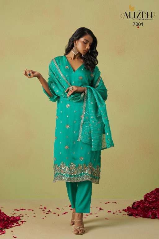 ALIZEH GULAABO 7001 TO 7002 SERIES PURE ORGANZA EMBROIDERY PRINTED DRESSES-00001