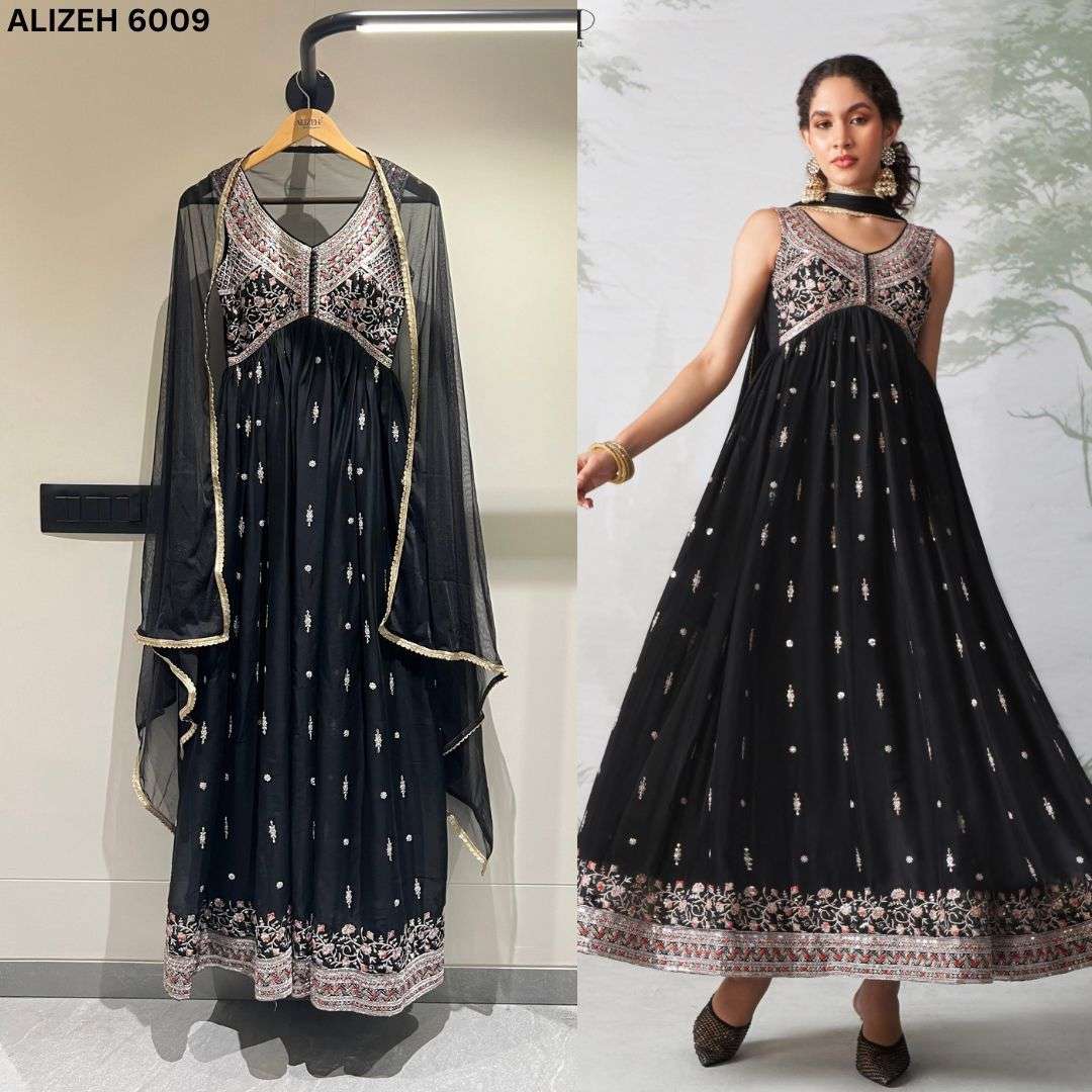 ALIZEH GULBAHAR 6009 SERIES PURE RANGOLI GEORGETTE EMBROIDERY DRESSES-00001