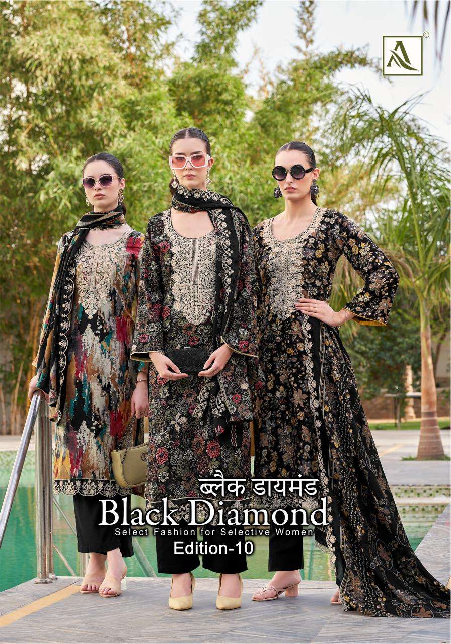 ALOK SUIT BLACK DIAMOND VOL-10 HEAVY EMBROIDERY RAYON PRINTED PAKISTANI DRESSES-00011