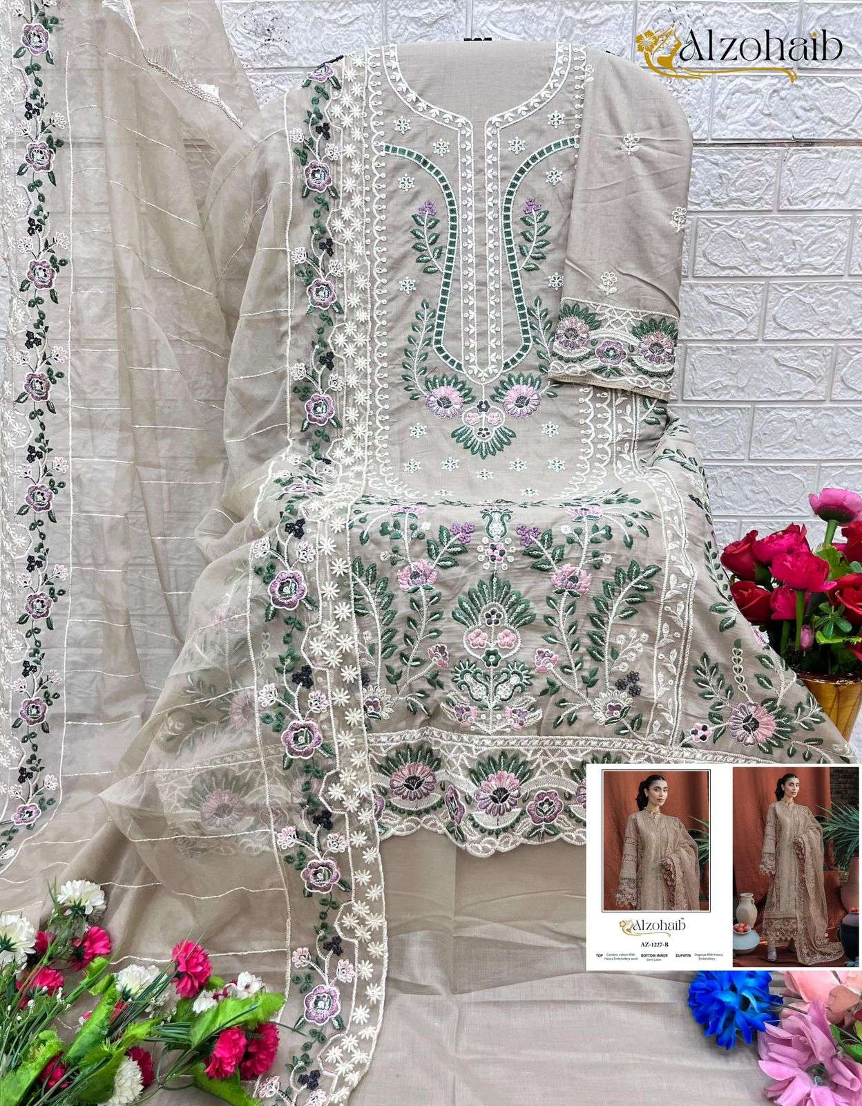 ALZOHAIB AZ-1227 SERIES PURE COTTON EMBROIDERY PAKISTANI DRESSES-00201