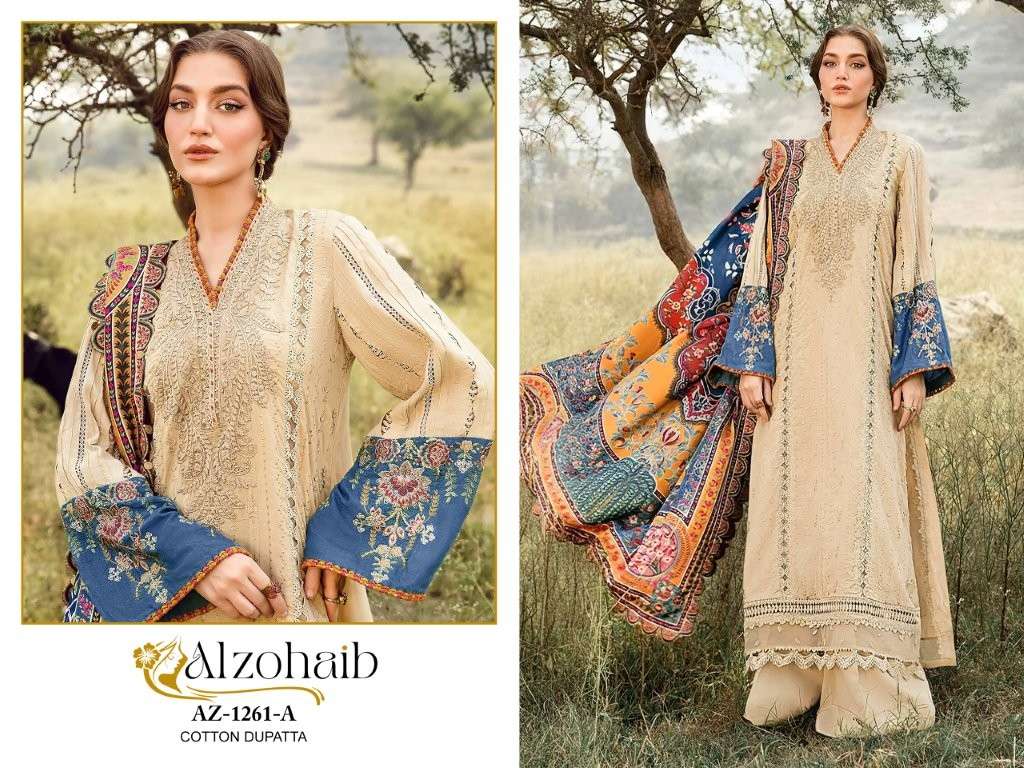 ALZOHAIB AZ-1261 COLOURS HEAVY COTTON EMBROIDERY PAKISTANI DRESSES-00071
