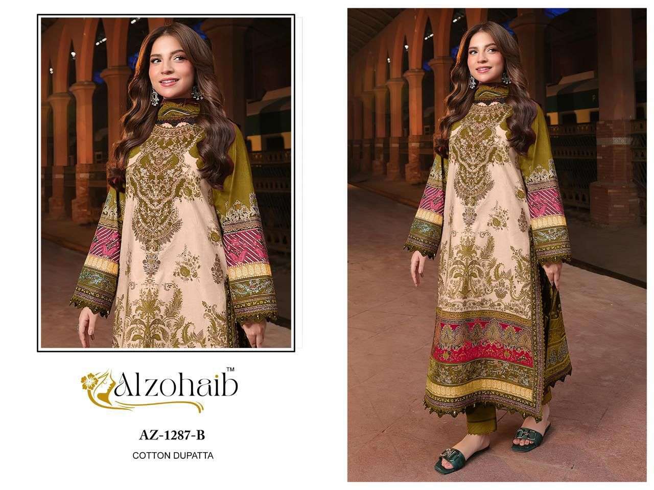 ALZOHAIB AZ-1287 COLOURS PURE COTTON PRINTED EMBROIDERY PAKISTANI DRESSES-00201