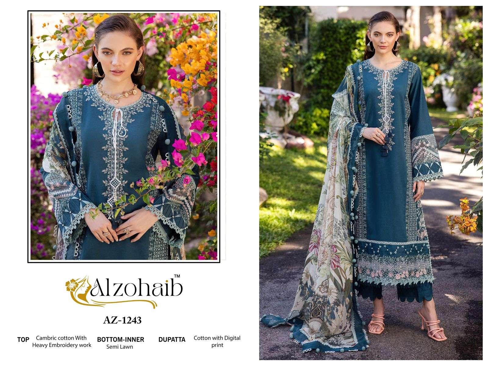 ALZOHAIB FATIMA VOL-1 NX PURE COTTON PRINTED PAKISTANI DRESSES-00201