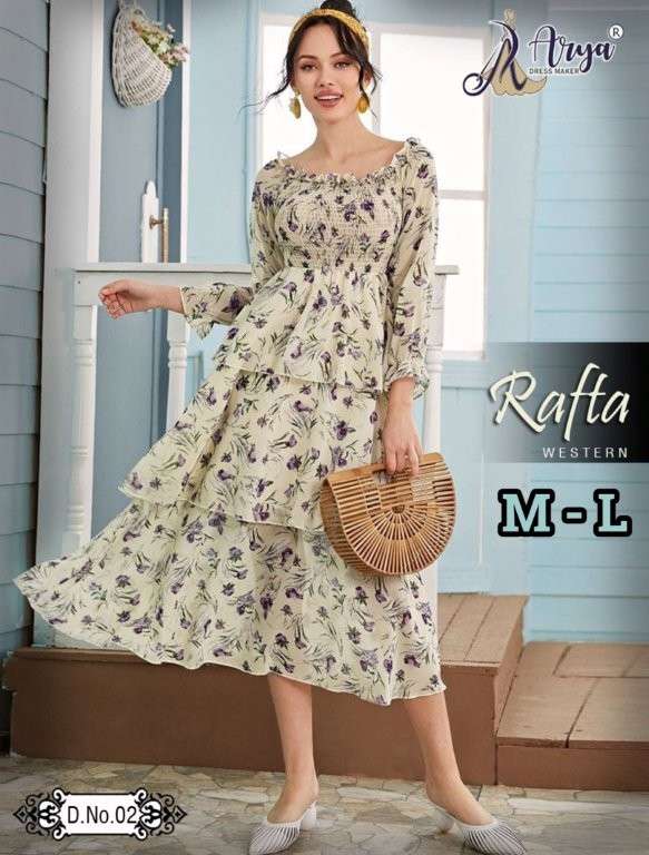ARYA DRESS MAKER RAFTA LONG WESTREN PURE FOIL RAYON PRINTED TOPS-00079