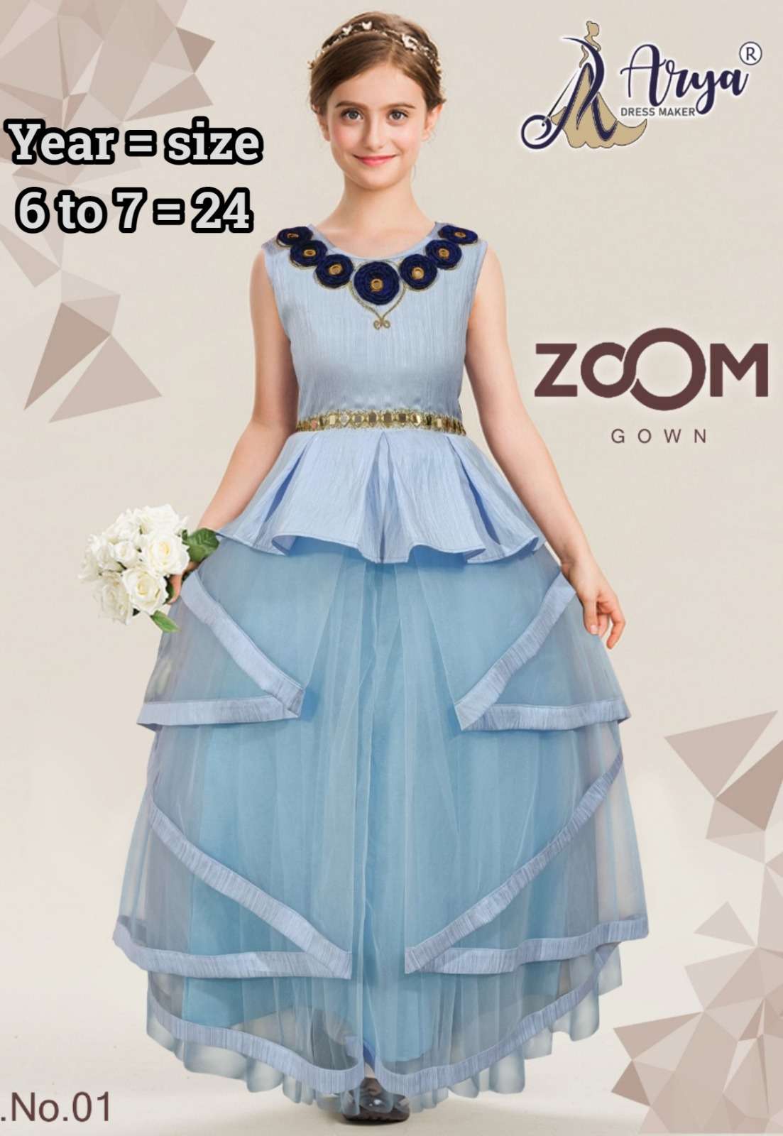 ARYA DRESS MAKER ZOOM PURE IMPORTED SOFT NET KIDS GOWNS-00079