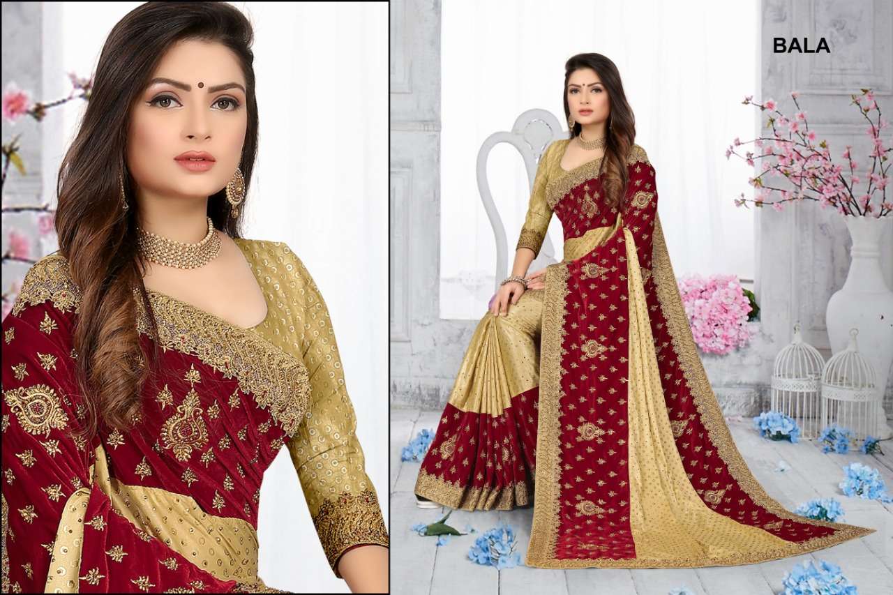 BALA BY ASLIWHOLESALE DESIGNER PURE VELVET MALAI SILK SAREES-00103