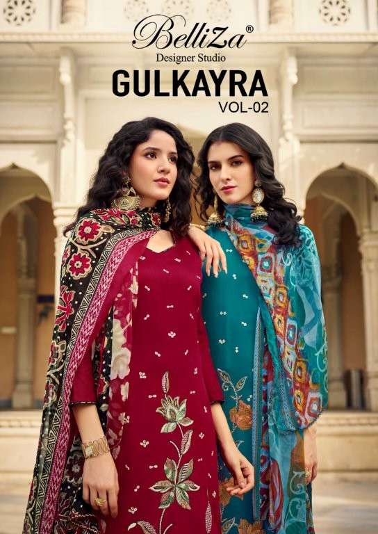 BELLIZA GULKAYRA VOL-02 PURE JAAM PRINTED EMBROIDERY PAKISTANI DRESSES-00011