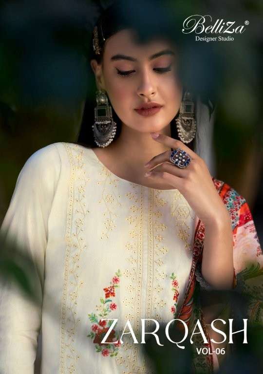 BELLIZA ZARQASH VOL-06 860-001 TO 860-006 SERIES PURE JAAM COTTON PRINTED PAKISTANI DRESSES-00011