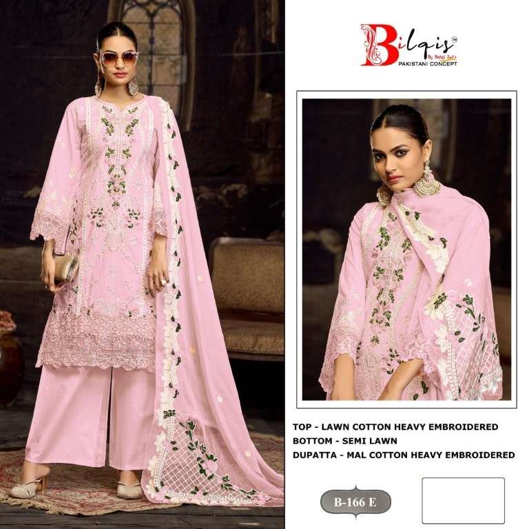 BILQIS B-166 COLOUR HEAVY EMBROIDERY CAMBRIC LAWN COTTON PAKISTANI DRESSES-00201