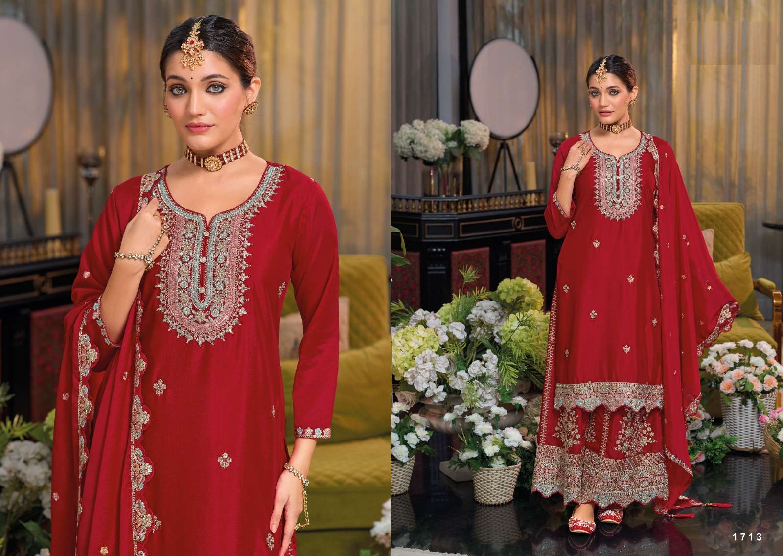 BLOSSOM VOL-02 BY ASLIWHOLESALE DESIGNER PURE CHINON EMBROIDERY DRESSES-00150