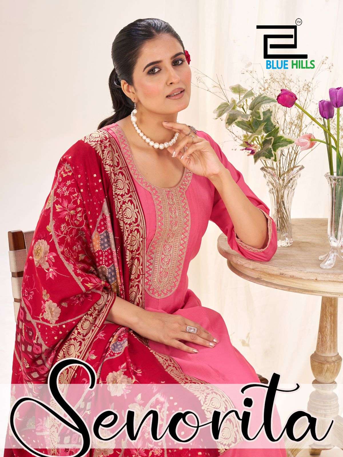 BLUE HILLS SENOERITA 5001 TO 5004 SERIES PURE ROMAN SILK EMBROIDERY PRINTED DRESSES- 00099