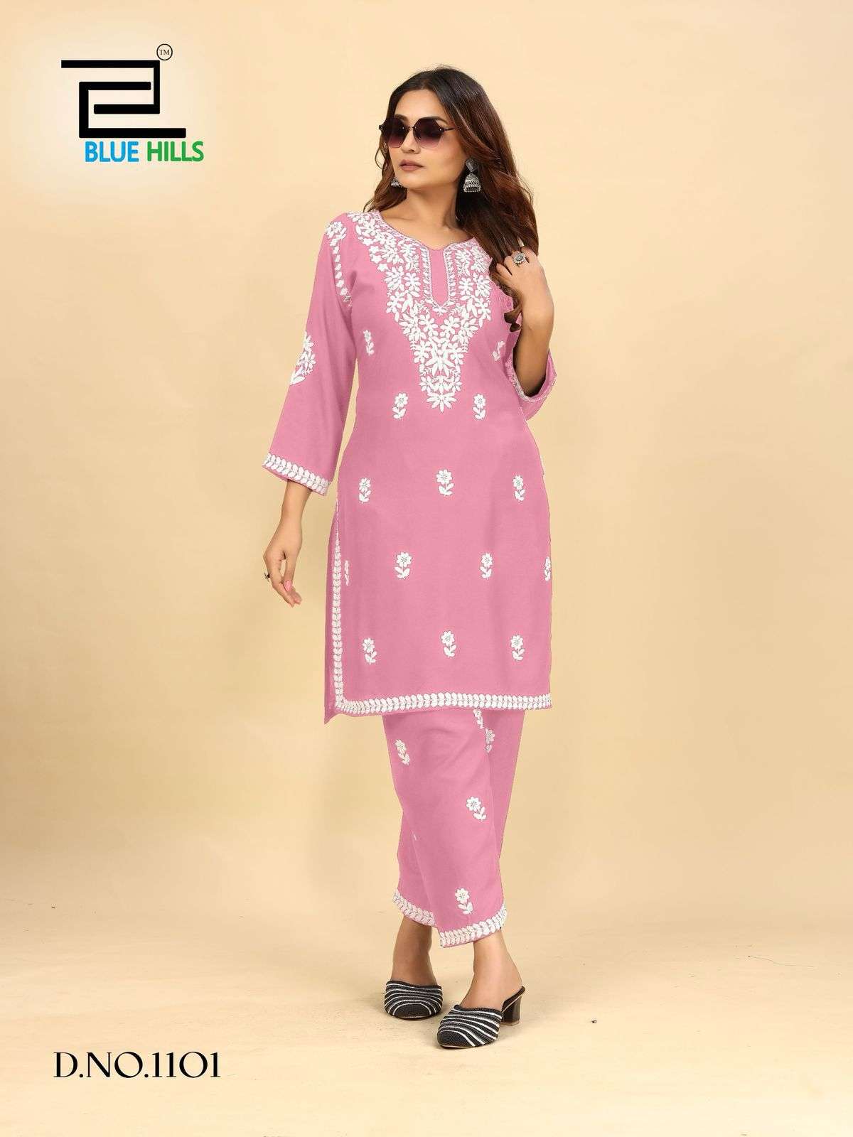 BLUE HILLS WONDER VOL-3 1101 TO 1104 SERIES PURE RAYON EMBROIDERY PRINTED CO-ORD SET-00099