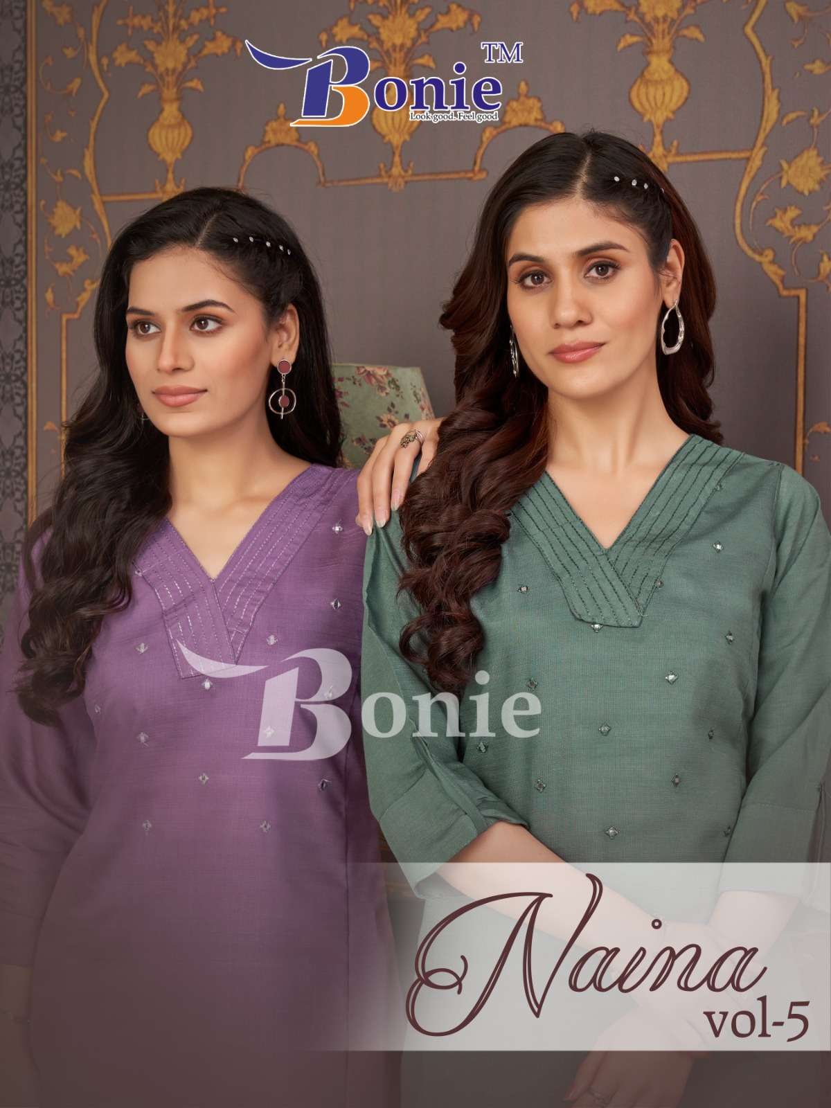 BONIE NAINA VOL-05 5001 TO  5005 SERIES PURE VISCOSE VERTICAN EMBROIDERY KURTIS-00140