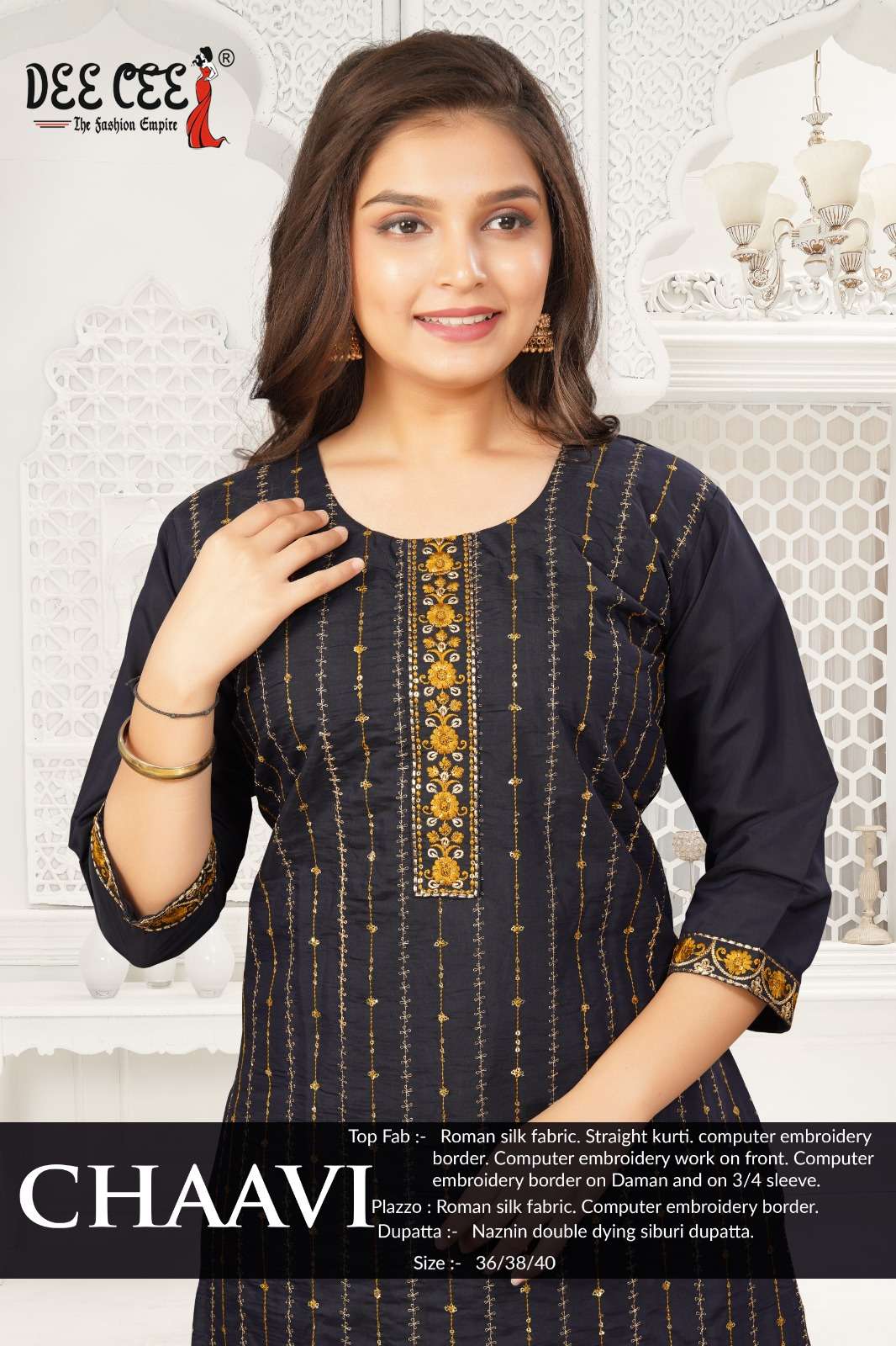 DEE CEE CHAAVI PURE ROMAN SILK EMBROIDERY DRESSES-00093