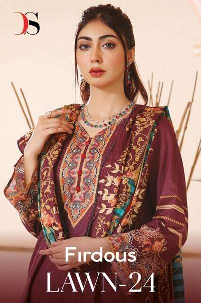 DEEPSY SUIT FIRDOUS LAWN VOL-24 PURE COTTON PRINTED PAKISTANI DRESSES-00011