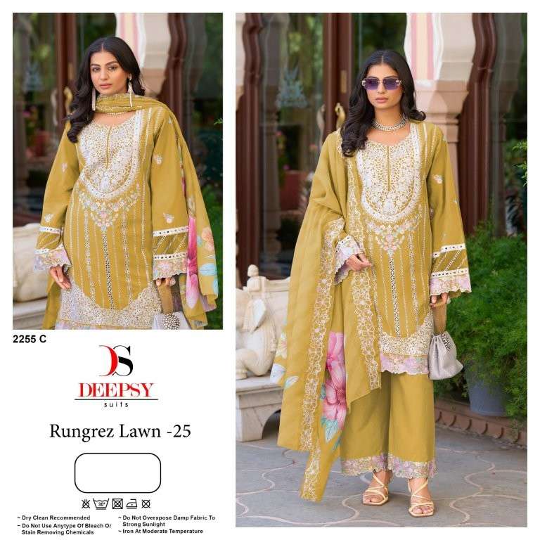 DEEPSY SUIT RUNGREZ LAWN-25  2255-A TO 2255-D SERIES PURE HEAVY COTTON EMBROIDERY PAKISTANI DRESSES-...