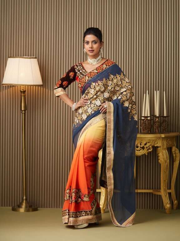DL-003 BY ASLIWHOLESALE DESIGNER PURE GEORGETTE EMBROIDERY PRINTED SAREES-00177