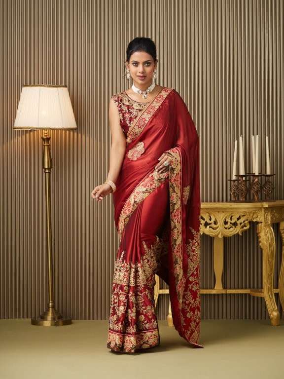 DL-005 BY ASLIWHOLESALE DESIGNER PURE SATIN EMBROIDERY PRINTED SAREES-00177