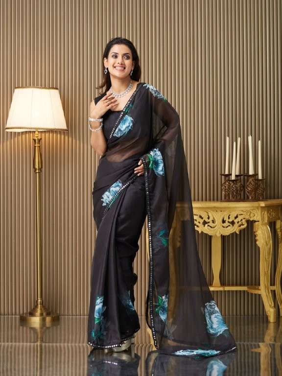 DL-036 BY ASLIWHOLESALE DESIGNER PURE ORGANZA EMBROIDERY PRINTED SAREES-00177